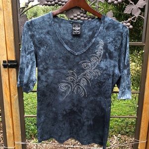 Sledge dark blue tie dye quarter sleeve top with bling size L